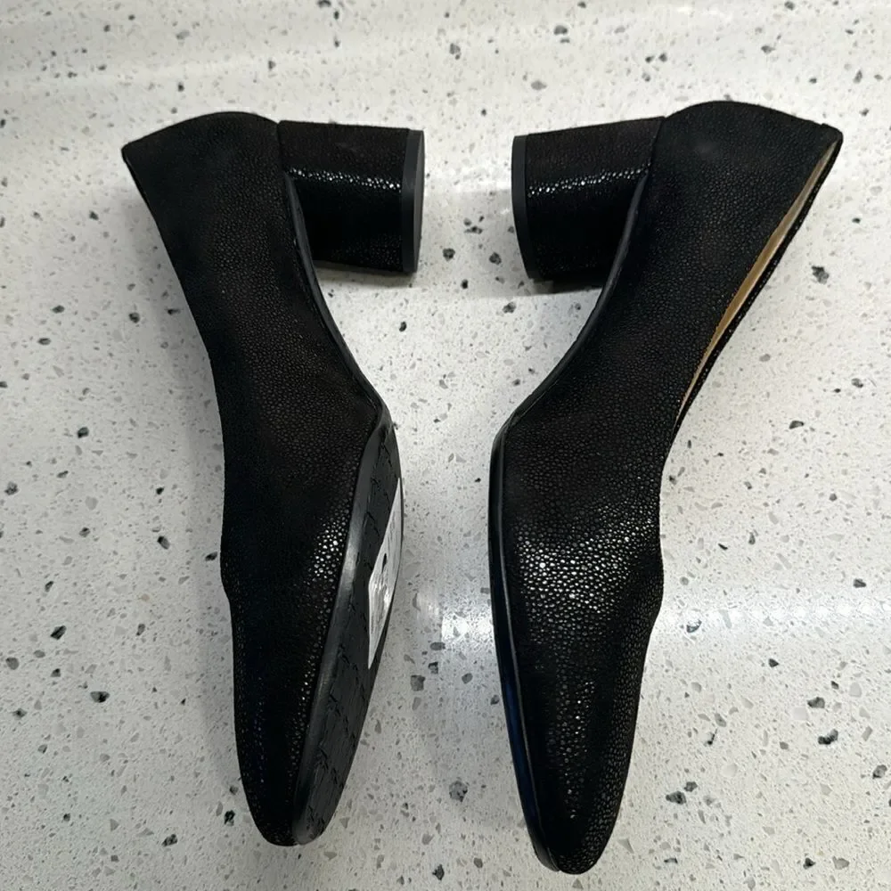 Amalfi by Rangoni Firenzie Black Leather Block Heel Pumps Made in Italy Size 12M